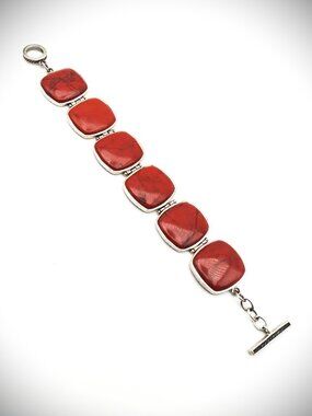 BARSE STUDIO Sterling Silver Red Jasper Cabochons Link Bracelet